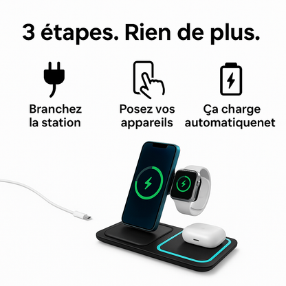 Station de Charge Sans Fil 3-en-1™ – iPhone, Apple Watch & AirPods – Paiement à la livraison