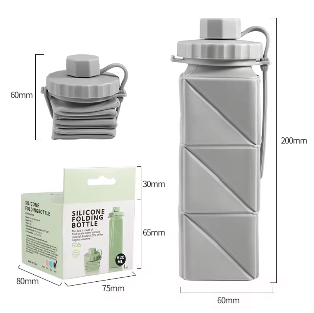 Bouteille d’eau pliable en Silicone™