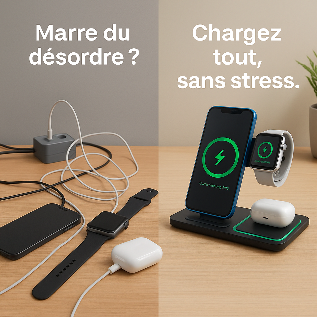 Station de Charge Sans Fil 3-en-1™ – iPhone, Apple Watch & AirPods – Paiement à la livraison