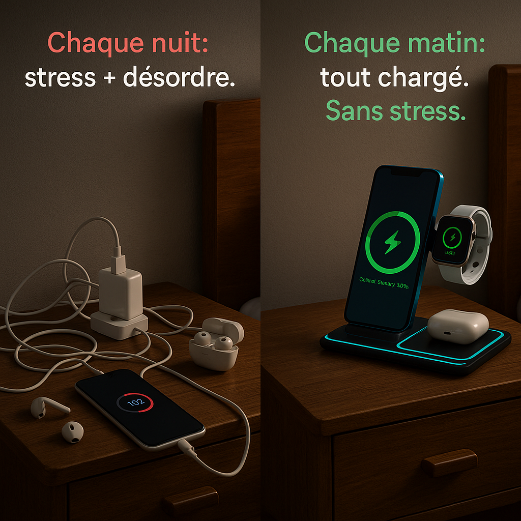 Station de Charge Sans Fil 3-en-1™ – iPhone, Apple Watch & AirPods – Paiement à la livraison